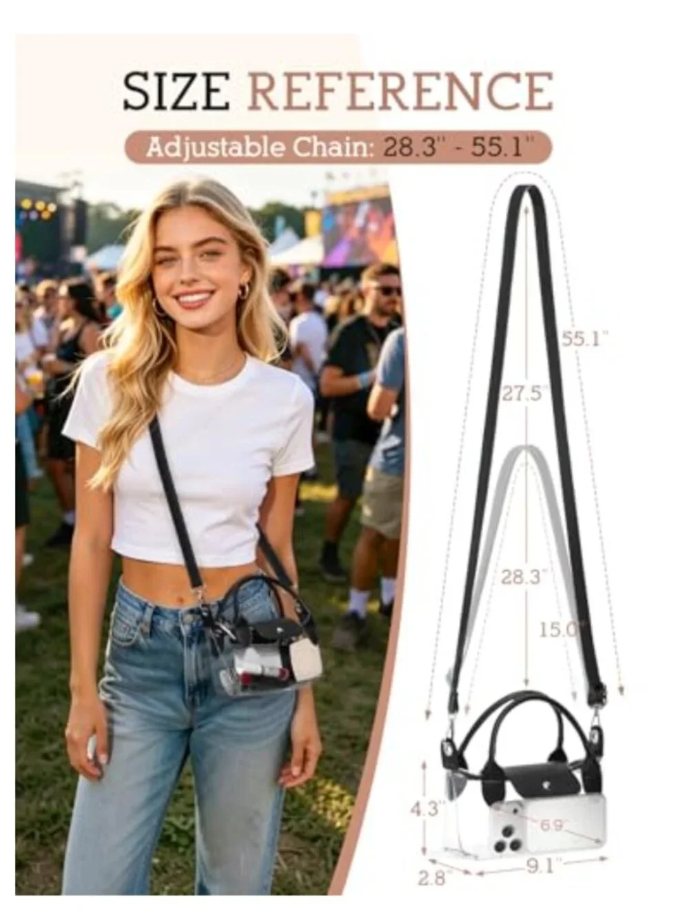 Clear Crossbody Bag Stadium Approved PVC Transparent Handbag